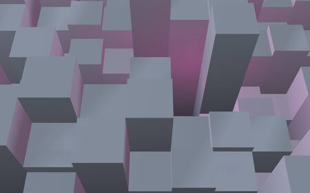 Abstract pink gray elegant cube geometric background. Chaotically advanced rectangular bars. 3D Rendering, 3D illustrationの写真素材