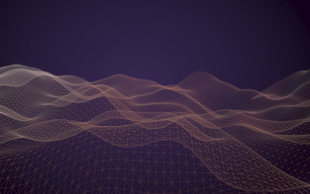 Abstract landscape background. Cyberspace purple grid. hi tech network. 3D illustration
