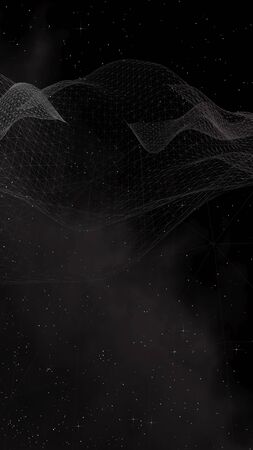 Black abstract background. Hi tech network.Outer space. Starry outer space texture. Vertical orientation. 3D illustrationの写真素材