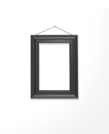 blank black frame on a white gallery wallの写真素材