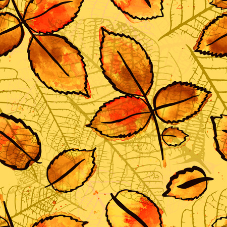 A seamless pattern with freehand watercolour drawings of golden yellow leaves. The concept of autumnのイラスト素材