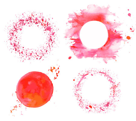 A set of abstract artistic background textures, made up by pink watercolor splashes on white background. Design elements with place for textのイラスト素材
