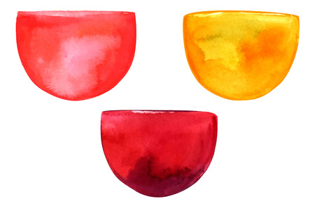 Abstract watercolor stains resembling in shape rose, white and red wine glasses, hand painted on white backgroundのイラスト素材