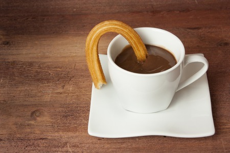 Photo of churros con chocolate, traditional Spanish dessertの写真素材