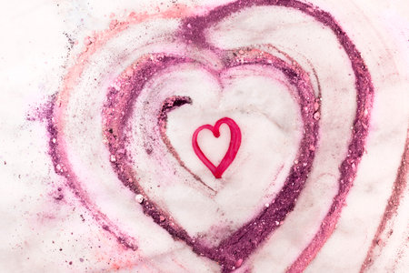 Hearts drawn with lipstick, powder and blush. Love makeup valeの写真素材
