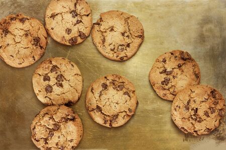 Chocolate chips cookies on vintage trayの写真素材