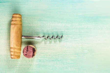 Vintage cork and corkscrew with copyspaceの写真素材
