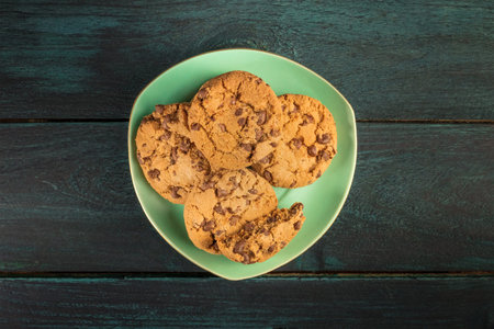 Chocolate chips cookies, shot from above