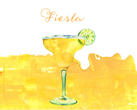 Watercolour Margarita cocktail on golden texture with copyspaceの写真素材
