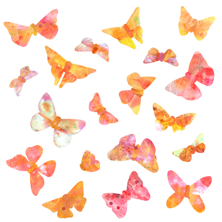 Set of pink toned watercolor butterflies, isolated on whiteの写真素材