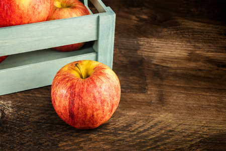Closeup of red and yellow apple with copyspaceの写真素材
