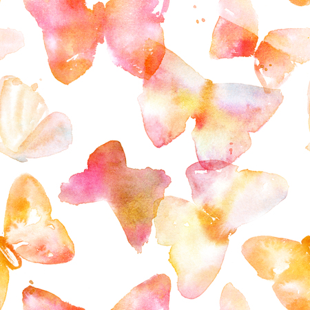 Seamless pattern with abstract toned watercolour butterfliesの写真素材