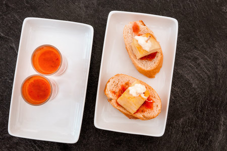 Spanish tapas in modern bar with copyspace, overhead shotの写真素材