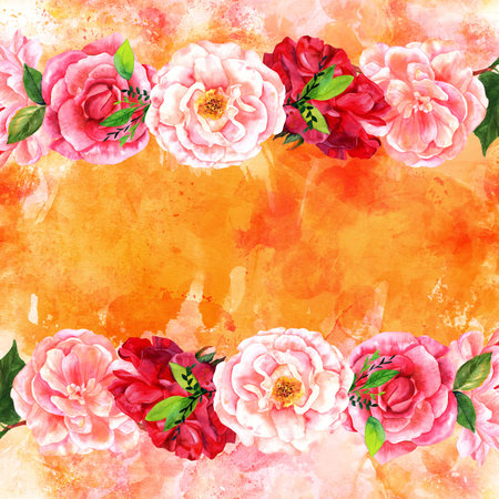 Greeting card or wedding invitation template with rosesの写真素材