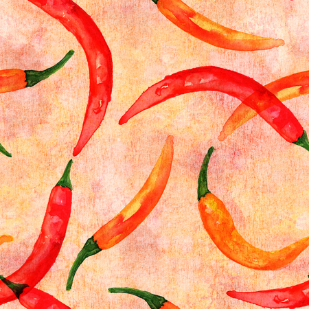 Seamless pattern of watercolor drawings of chili peppersの写真素材