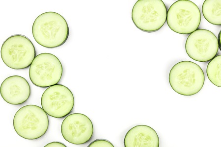 Cucumber slices background with copyspaceの写真素材