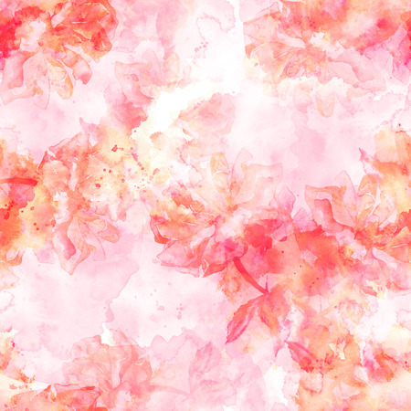 Seamless pattern with abstract watercolor roses with splashes of paint, pink tonedの写真素材
