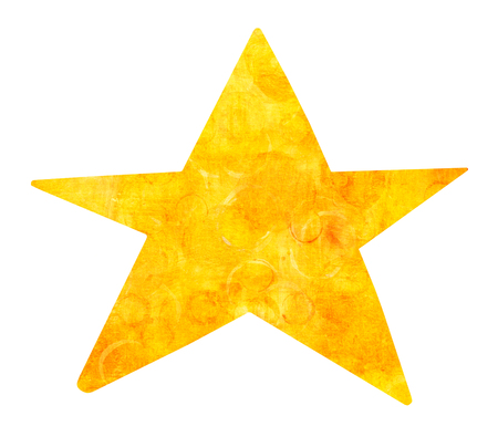 A watercolour drawing of a golden star, isolated on a white background with a clipping pathの写真素材