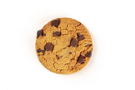 Chocolate chip cookie, gluten-free, shot from above on a white backgroundの写真素材