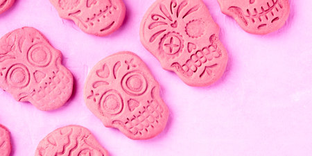 Halloween or the Day of the Dead panorama, a greeting card or invitation design template with skull...