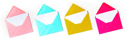 Envelopes with greeting cards or invitations, colorful set on a white background