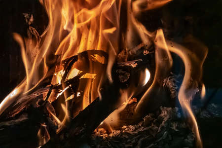 Fire burning in a fireplaceの写真素材