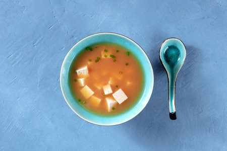 Miso soup with tofu and green onionsの写真素材
