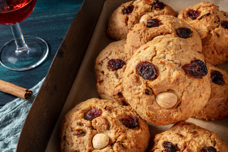 Homemade cookies in a baking tray, funny face biscuitsの写真素材