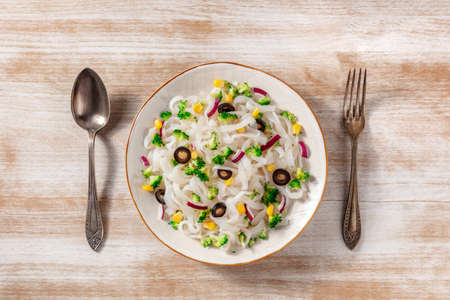 Konjac pasta with vegetables, a healthy vegan dinnerの写真素材