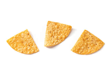 Nacho chips, shot from the top on a white backgroundの写真素材