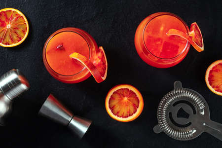 Orange cocktails with blood oranges, top shotの写真素材