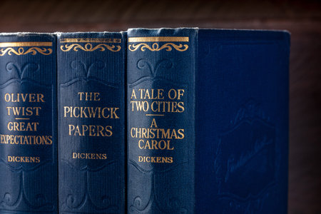 Madrid, Spain - August 11, 2021: The complete works by Charles Dickens, including A Christmas Carol,...