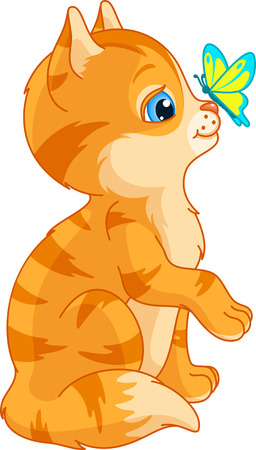 Kitten and Butterfly Vector illustration.のイラスト素材