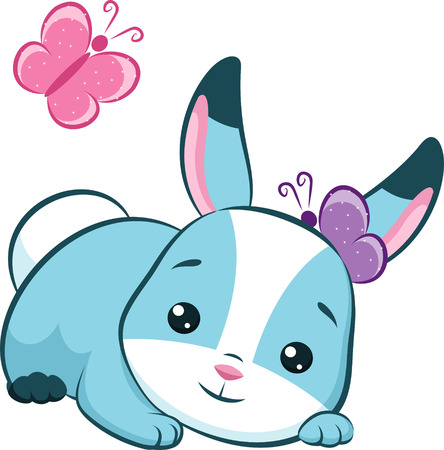 Rabbit with butterfliesのイラスト素材