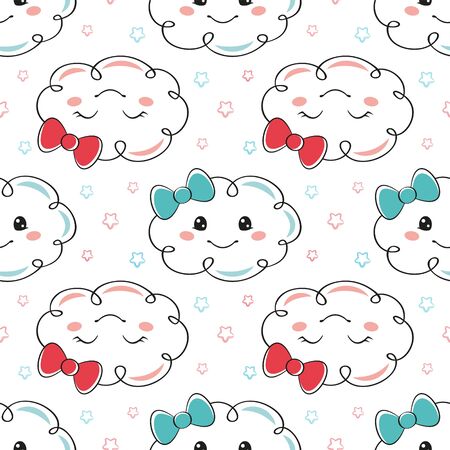 Two cartoon clouds seamless pattern on white backgroundのイラスト素材