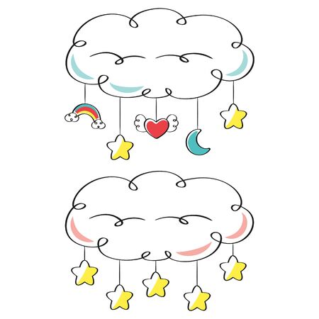 Two vector clouds with pendants toys for baby illustrationのイラスト素材