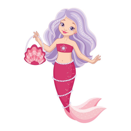 Pink mermaid with bag on white backgroundのイラスト素材