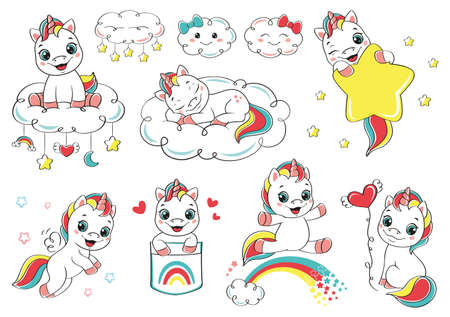 Cartoon set happy baby unicornのイラスト素材