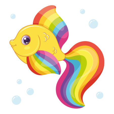 Cute rainbow fish isolated on white background, vector illustration of cartoon fishのイラスト素材