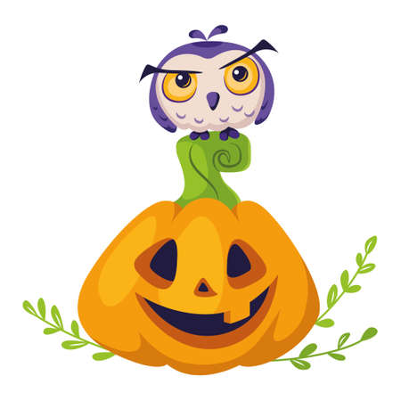 Owl sitting on pumpkin for Halloween. Ð¡artoon vector illustrationのイラスト素材