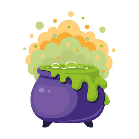 Witches cauldron with green potion and steam for Halloween. Cartoon vector illustrationのイラスト素材