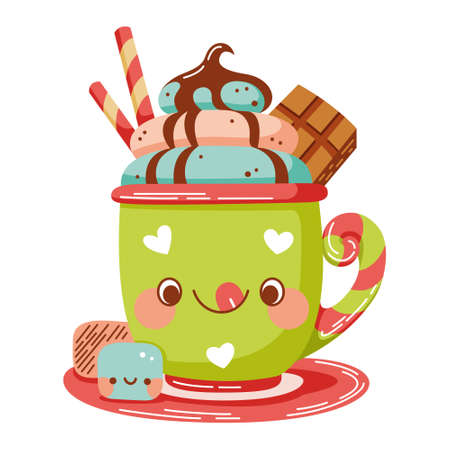 Kawaii christmas cup of sweet drink. cartoon vector illustrationのイラスト素材