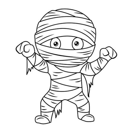 Egyptian mummy coloring page. black and white cartoon illustrationのイラスト素材