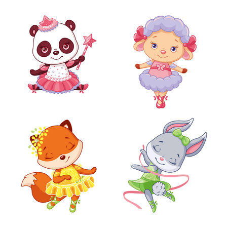 Cartoon set animals little ballerinas vector illustrationのイラスト素材
