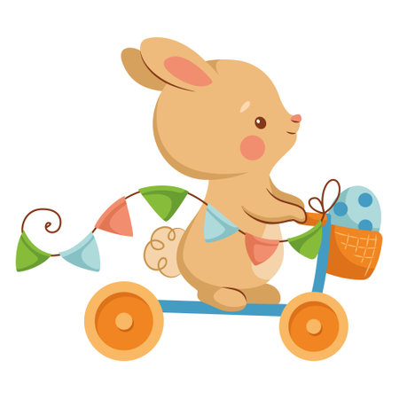 Cute bunny riding scooter cartoon vector illustrationのイラスト素材