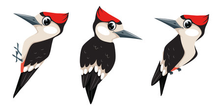 Set of Woodpeckers birds, cartoon illustration in flat styleのイラスト素材
