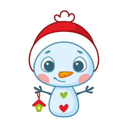 Cute Little Snowman Cartoon Vector Illustrationのイラスト素材