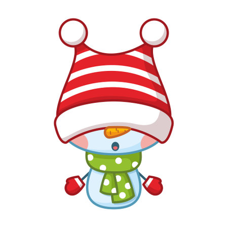 Cute Little Snowman Cartoon Vector Illustrationのイラスト素材