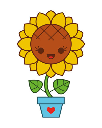 Doodle Sunflower Cartoon Vector Illustrationのイラスト素材