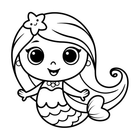 Cute mermaid doodle coloring page cartoon vector illustrationのイラスト素材